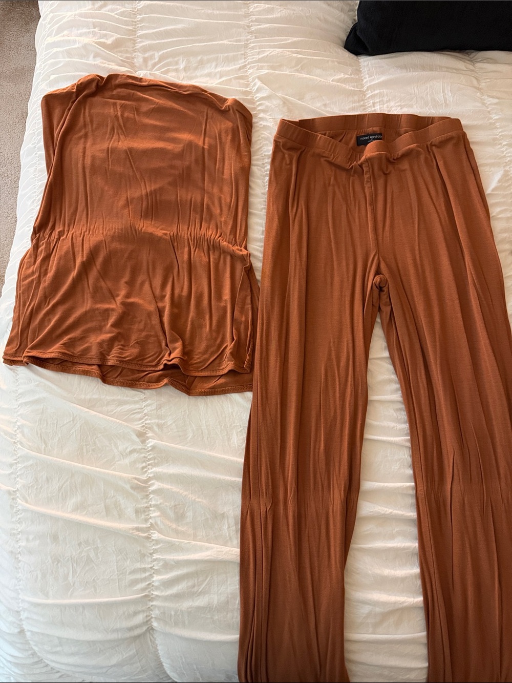 naked wardrobe Wide-Leg Pants & Strapless Top in Rust